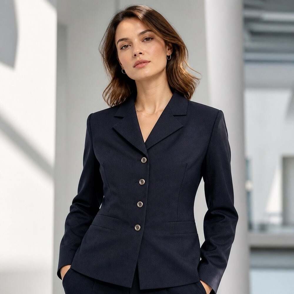 Kasper Classics Women's Navy Pinstripe Four-Button Blazer Jacket